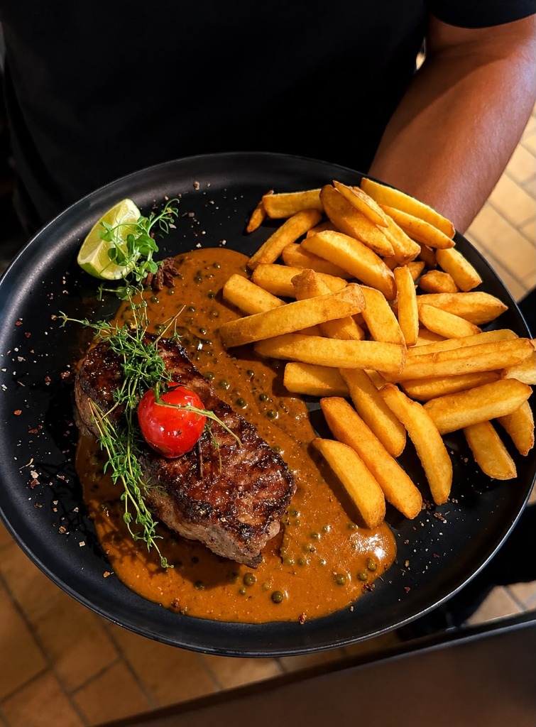Pfeffersteak mit Pommes